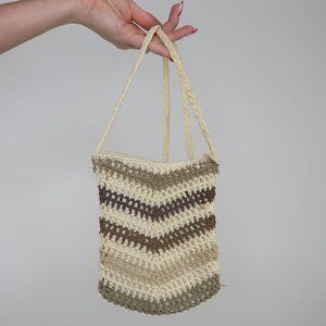 Vintage 90s Beige & Brown Crochet Crossbody Mini Bag